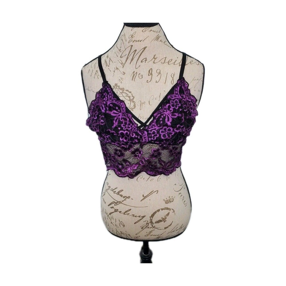 UNBRANDED 2XL Bralette Bra Ultra Crop Top Lace Sheer Lingerie Purple Black